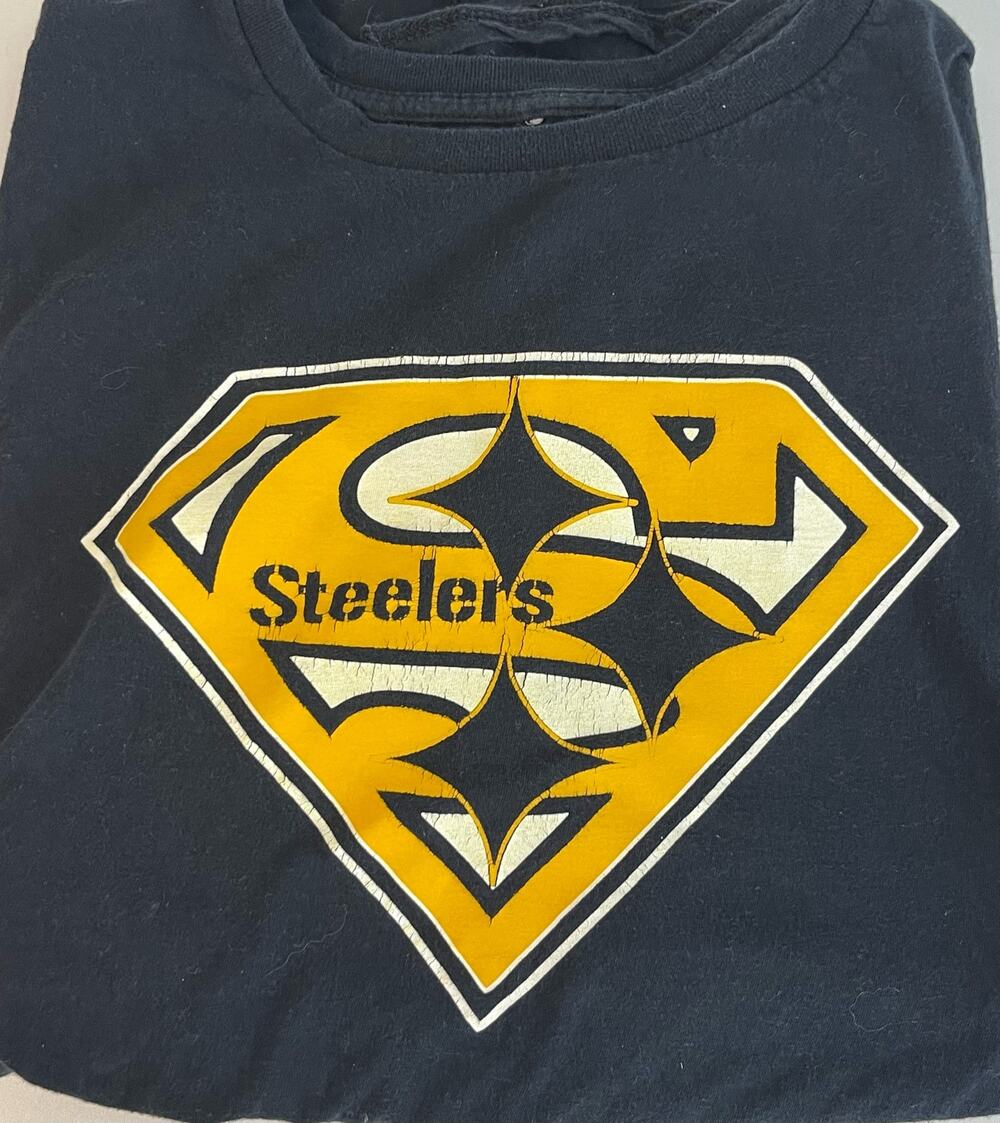 Vintage Single Stich Steelers Black T shirt (Superman style logo) Size Large